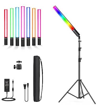 Soonpho RGB LED Videoleuchte für Fotografie, Eingebauter 4000mAh Akku Handheld Lichtstab mit 2m Lichtstativ&Mini-Stativkopf, Dimmbar 2500K-8500K Studiolicht Beleuchtungsset für Porträts/YouTube/Tiktok von soonpho