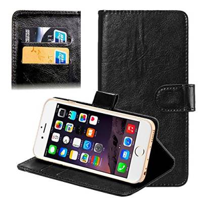 subtel® Smart Case kompatibel mit Smartphones (13.5cm x 7cm x 1.7cm / ~ 4,3-4,8") PU Leder Hülle Flip Case Schutzhülle Flip Cover Tasche Klapphülle Book Case Etui Wallet schwarz von subtel