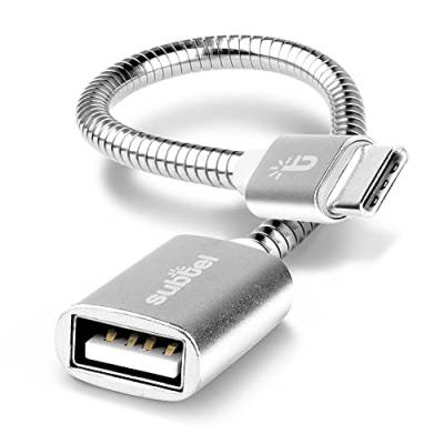 subtel® USB OTG Kabel für Wiko View 5, 5 Pro, 3 Pro Handy On The Go Adapter USB C Type C Stecker auf USB A Buchse, Host Anschluss Adapterkabel Aluminium Silber von subtel