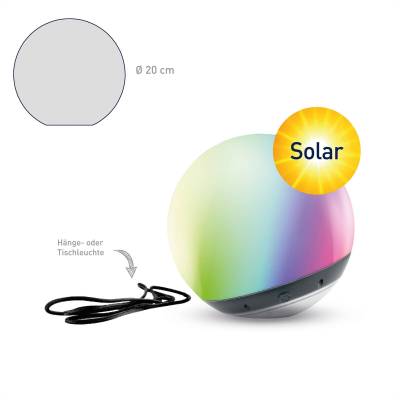 LED-Kugel tint Pendula Solar, IP44, weiß, CCT, RGB von tint