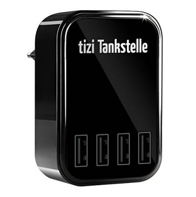 equinux tizi Tankstelle Eco (4 Ports). 4fach-USB-Ladegerät, universal als Heim- und Reisenetzteil für die Steckdose, kompatibel mit iPhone, iPad, Smartphones von tizi