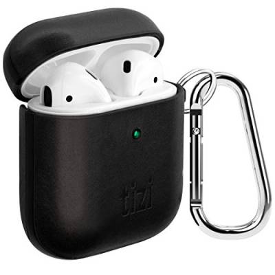 tizi NEU equinux Ränzlein, Lakritzschwarz – Edle Leder-Hülle für Kopfhörer, kompatibel mit Apple Airpods 1 und 2, Case als Schutz gegen Kratzer mit praktischem Karabiner von tizi
