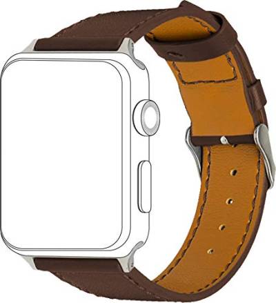 topp - Echtleder Armband mit Ziernaht passend für Apple Watch 42/44 mm Braun von topp