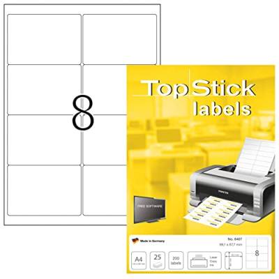 TopStick 8407 Adressetiketten, 800 Blatt, 99,1 x 67,7 mm, 8 pro A4 Bogen, 6400 Stück, selbstklebend, bedruckbar, matt, blanko Papier Adressaufkleber Etiketten, weiß von topstick