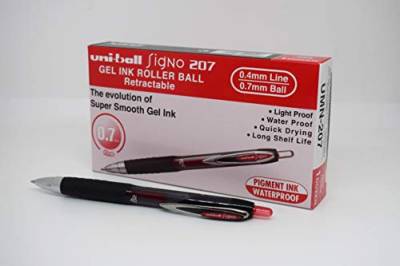 Uni-Ball SigNo 207 Gel-Tintenroller mit Druckmechanik 0,7 mm F-Spitze 0,4 mm Strichbreite 12 Stück rot von uni-ball