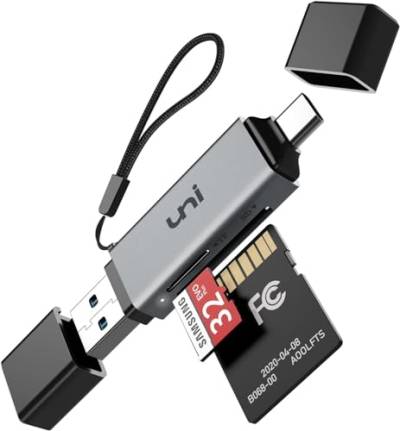 SD Kartenleser, uni USB Kartenleser 3.0, USB C Kartenleser Aluminum 2in1, OTG Adapter, Kartenlesegerät USB C kompatibel für SD/Micro SD/TF/SDHC/SDXC, kompatibel mit Android/Windows/macOS usw. von uni