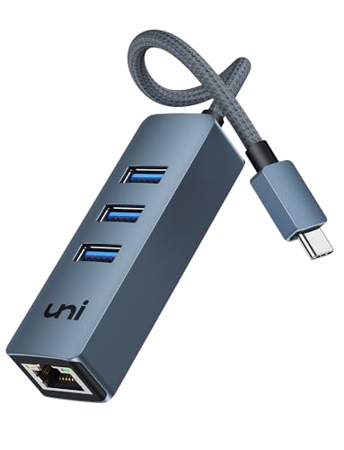 USB C Ethernet Adapter [stark und stabil] uni USB C Ethernet Hub mit RJ45 LAN Netzwerk [Thunderbolt 3] für MacBook Pro/Air, iPad Pro/Air, iMac, Surface Pro 7, Chromebook, XPS usw. von uni