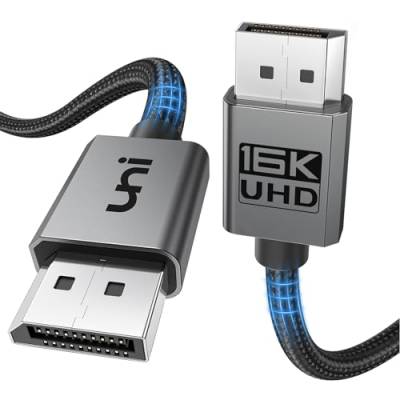 uni 16K DisplayPort Kabel 2.1 16K@60Hz, 8K@120Hz, 4K@240Hz, Display Port 2.1 Kabel Unterstützt 80 Gbps HDR, DSC1.2a, FreeSync & G-Sync DP Kabel für Gaming Monitor Grafikkarte - 1.8m von uni