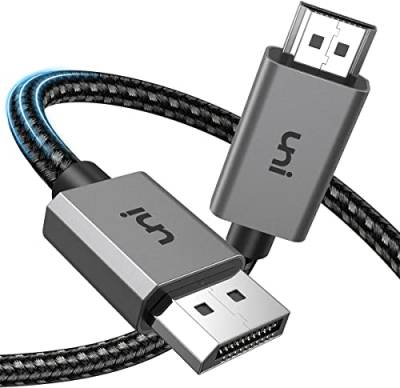 uni 4K DisplayPort auf HDMI Kabel 2m [Unidirektional] DP-Computer zu HDMI-Monitor-Kabel [Aluminiumhülse, Geflochten, Videokabel] Kompatibel mit HDTV, Laptop, HP, DELL, AMD, NVIDIA usw. von uni