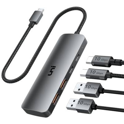 uni USB C 3.2 Hub mit 4 10Gbps Ports, Super-Speed Multiport Splitter aus Aluminium mit 30cm Flexible Kabel für MacBook Pro/Air, iMac, iPad Pro, Chromebook, Surface Pro, Galaxy S23 usw. von uni