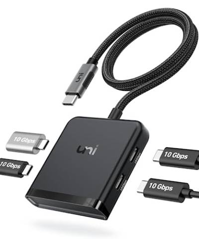 uni USB C 3.2 Hub mit 4 USB C 10Gbps Ports, 60cm Flexibles Nylonkabel, Multiport Splitter für MacBook pro/Air, iMac, iPad Pro, Dell, HP, Chromebook, Galaxy S23 usw. von uni