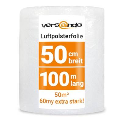 versando Luftpolsterfolie extra stark 100m x 0,5m Versand, Verpackung, Umzug Noppenfolie Bubble Wrap LPF Rolle 2-schichtig von versando