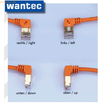 wantec wantecWire Patchkabel CAT7 gewinkelt (90 Grad oben) SSTP orange von wantec