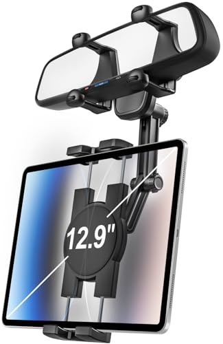 woleyi Auto Rückspiegel Tablet Halterung - 360° Drehbar Rückspiegel Auto Tablet Halterung für Auto Halterung, Anti-Shake Retractable Tablet Clip für 4,7-12,9 Zoll Tablet iPad Pro, Air, Mini, iPhone, von woleyi