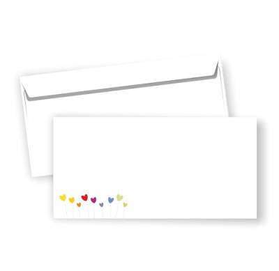 Briefumschläge DIN lang selbstklebend (bunte Herzchen, 20) von zartbesaitet.com Schöne Produkte aus Papier