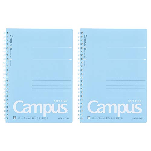 Kokuyo 201001 Campus Soft Ring Notizbuch, B 6mm Punktliniert, 29 Linien, 50 Blatt, A5, blau, 2er Set (SU-S131BT-B) von KOKUYO