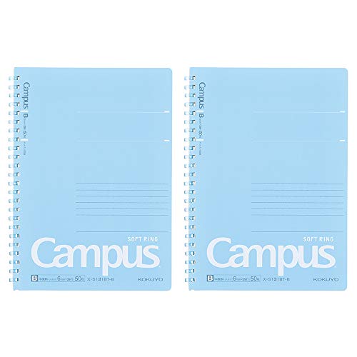 KOKUYO Campus SU-S131BT-B Notizbuch, A5, B, 6 mm, gepunktet, liniert, 29 Zeilen, 50 Blatt, Blau, 2 Stück von KOKUYO