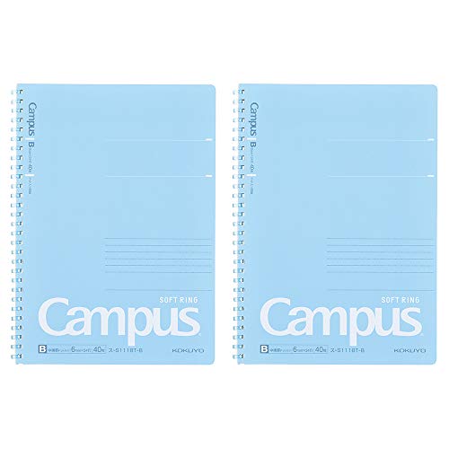 Kokuyo Campus Soft Ring Notizbuch, B 6mm Punktliniert, 34 Zeilen, 40 Blatt, B5, blau, 2er Set (SU-S111BT-B) von KOKUYO