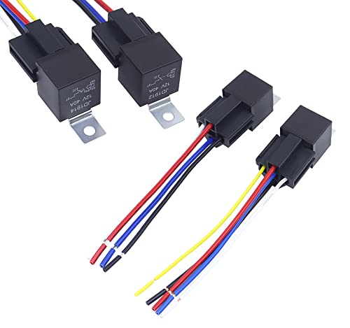 12V 40A SPDT 5-Pin Auto Relais mit Steckdose, 5-Polig KFZ Fahrzeug Motor Relais mit Drähte,Umschalt Relais, Pack of 2 Blinkrelais von 通用