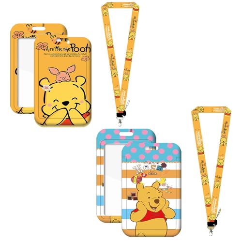 2 x Winnie The Pooh transparente Ausweishalter ZHULIA- Schlüsselband mit Abzeichen, abnehmbares Winnie The Pooh Schlüsselband, Kartenhalter für Ausweis, Ausweis, Schlüssel, Tickets, Bürobedarf von 通用