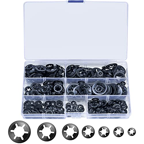 340 Stück Starlock Unterlegscheiben Set, Innenzahn Sicherungsscheiben, Schnellspann Sicherheitsscheiben, Sprengringe Clips Unterlegscheiben Sortiment Kit - M3, M4, M5, M6, M8, M10, M12 von 通用