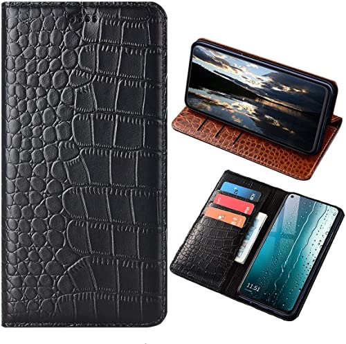 Für Samsung J6 Plus 2018 Leder Handyhülle, Luxus Krokodil Textur Echtleder Flip Cover Case Für Samsung Galaxy J6+ 2018 mit [Brieftasche] (Schwarz) von 通用