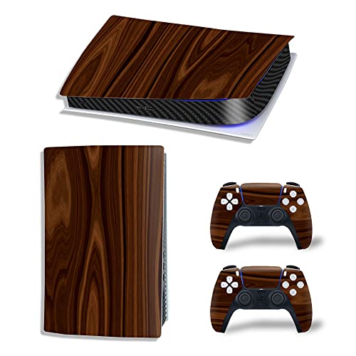 Glossy Protective Vinyl Decal Skin/Stickers Wrap Cover Haut für PS5 Skin Sticker Full Body für Playstation 5 Konsole und 2 Controller (CD-Version, Wooden) von 通用