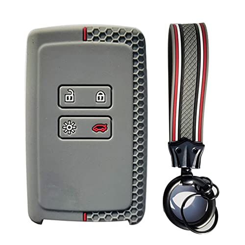 Otayee Autoschlüssel Etui aus Silikon Abdeckung + Zinklegierung Schlüsselanhänger passend für Renault Clio Megane Arkana Arcan Kadjar Zoe Espace Keyless Shell 4 Tasten (Grau C) von 通用