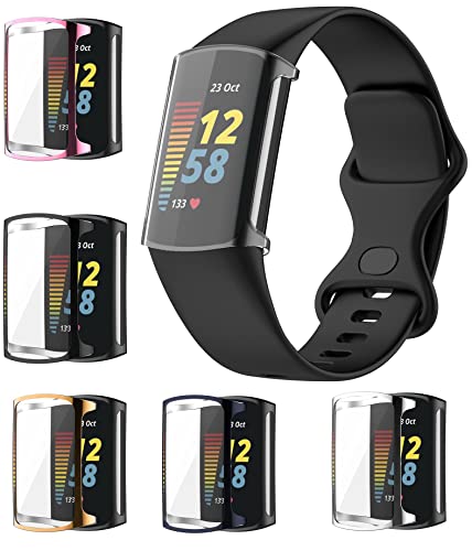 Schutzhülle für Fitbit Charge 5, mit Displayschutzfolie, weiches TPU, schmale Passform, ultradünn, klar, Anti-Fingerabdruck, kratzfest, 6 Stück von 通用