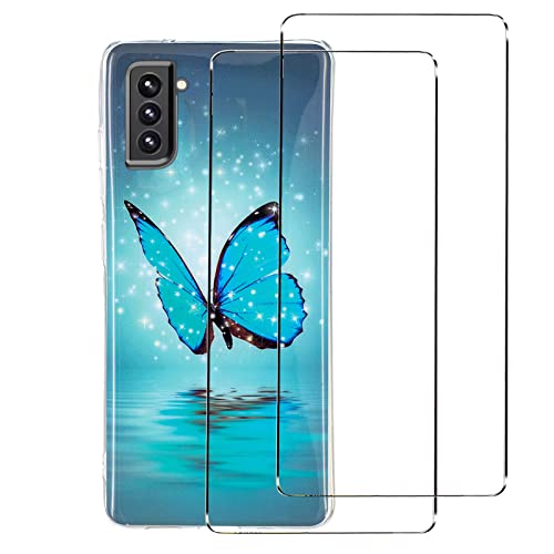 VEELELD Handyhülle Kompatibel mit Samsung Galaxy S21 FE 5G Hülle mit 2 Schutzfolie，Ultradünnes, weiches TPU Silikon Samsung Galaxy S21 FE 5G Hülle - Glühender Schmetterling von 通用