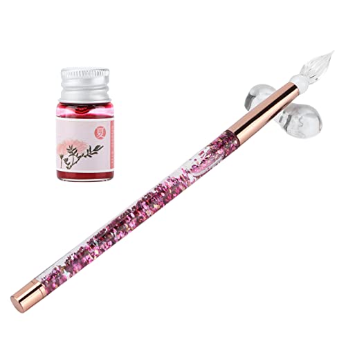 01 02 015 Glas-Kalligraphie-Stift, Glas-Stift Eleganter Stil Dekorativ Attraktiv Tinte schreiben Praktisch Praktisch Langlebig Schön für Zuhause für Büro für Schule(Glasspitze rosa) von 01 02 015