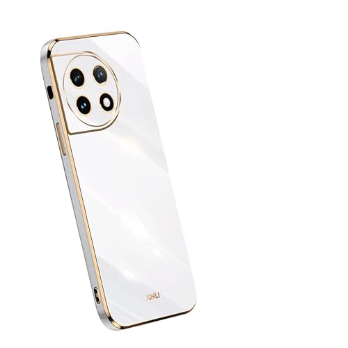 PEIYE Hülle für OnePlus 11, TPU Silikon Schutzhülle Mit Galvanisierte goldene Rand -Weiß von 1