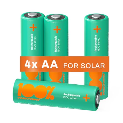 Solar Akku AA | 4 Stück AA Akku für Solarlampen NiMH 1,2 Volt (1,2V) | wiederaufladbare Batterien für Solarleuchten von 100% PeakPower