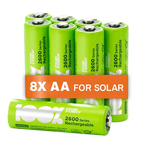 Solar Akku AA | 8 Stück AA Akku für Solarlampen NiMH 1,2 Volt (1,2V) | wiederaufladbare Batterien AA für Solarleuchten von 100% PeakPower