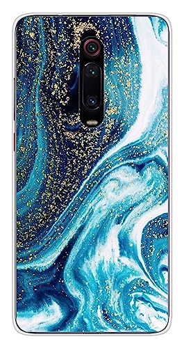 Silikon-Schutzhülle für Xiaomi Mi 9T, Marmor, Blau mit Glitzer von 1001coques