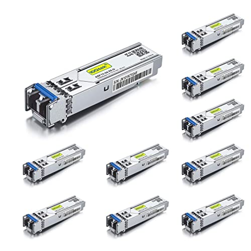 [10 Stück] 1G SFP LX Singlemode Mini Gbic Modul, 1000Base-LX LC Transceiver Kompatibel für Cisco GLC-LH-SMD, Meraki, Ubiquiti UniFi UF-SM-1G, Mikrotik, Netgear, D-Link, TP-Link, Zyxel, Open Switch von 10Gtek