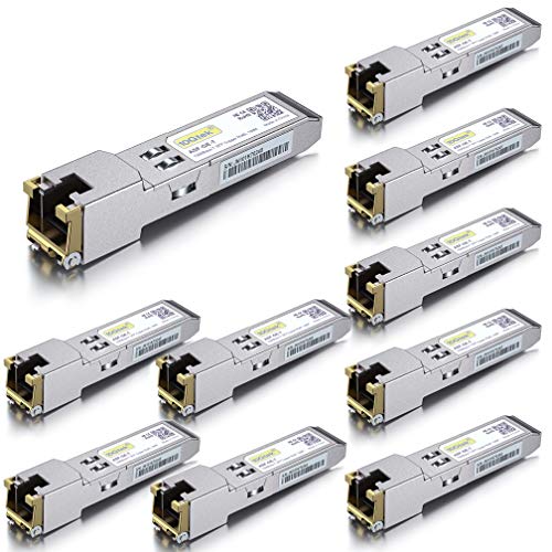 [10 Stück] 1G SFP auf RJ45 Mini Gbic Modul, 1000Base-T Kupfer Transceiver Kompatibel für Cisco GLC-T/SFP-GE-T, Meraki, Ubiquiti UniFi UF-RJ45-1G, Netgear, Zyxel, D-Link, TP-Link, QNAP, Open Switch von 10Gtek