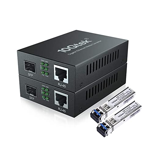 10Gtek® [2 Stück] Gigabit Ethernet Medienkonverter, SFP Slot mit SFP LX Modul, Single-Mode Dual LC Faser, 1310nm, 20km von 10Gtek