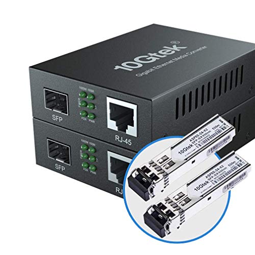 10Gtek® [2 Stück Gigabit Ethernet Medienkonverter, SFP Slot mit SFP SX Modul, Multi-Mode Dual LC Faser, 850nm, 550-Meter von 10Gtek