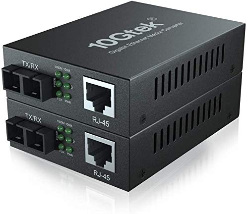 10Gtek® [2 Stück Gigabit Ethernet Medienkonverter, mit Built-in 1Gb Multi-Mode SC Transceiver, Multi-Mode Dual SC Faser Connector, 850nm, 550-Meter von 10Gtek