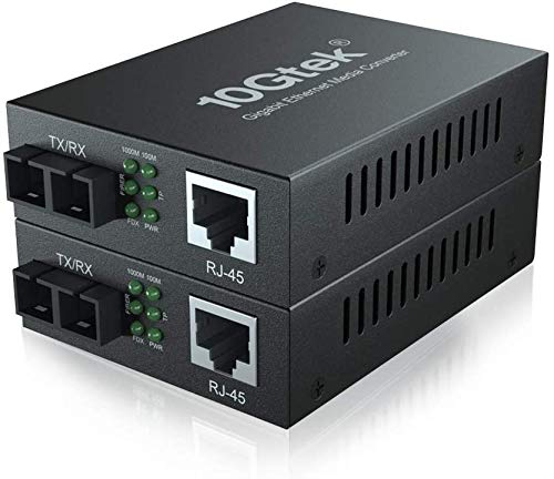 10Gtek® [2 Stück] Gigabit Ethernet Medienkonverter, mit Built-in 1Gb Multi-Mode SC Transceiver, Multi-Mode Dual SC Faser Connector, 850nm, 550-Meter von 10Gtek