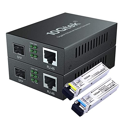 10Gtek® EIN Paar Gigabit Ethernet Medienkonverter, SFP Slot mit EIN Paar Bidi SFP Modul, Single-Mode Single LC Faser, 1310/1550nm, 20km von 10Gtek