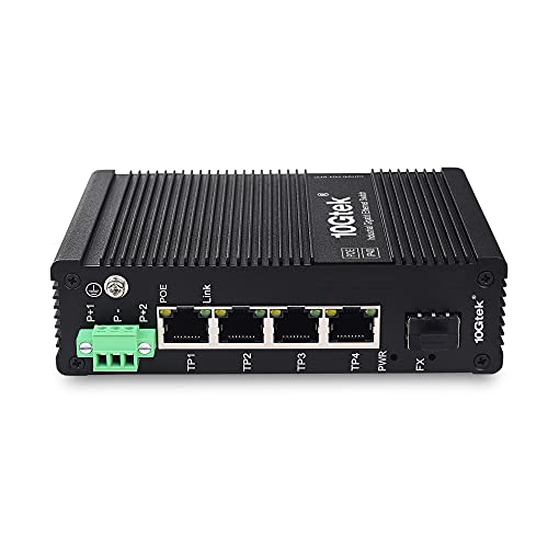 10Gtek 5-Port Industrial DIN-Rail Ethernet Switch Hutschiene, POE 802.3af/at, IP40, 1x Gigabit SFP Slot mit 20-km SFP Transceiver, G0104i-P04, DIN-Rail Mount von 10Gtek