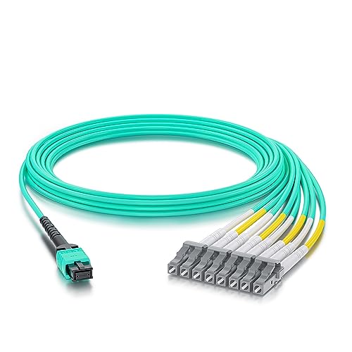 10Gtek Fiber Optic Cable Patch Cord - MPO to 8X LC Fanout Fiber Jumper Cable, OM3 MMF 8-core Fiber, Application for QSFP+Transceiver, 3-Meter(9.8-ft), Breakout 0.5m von 10Gtek