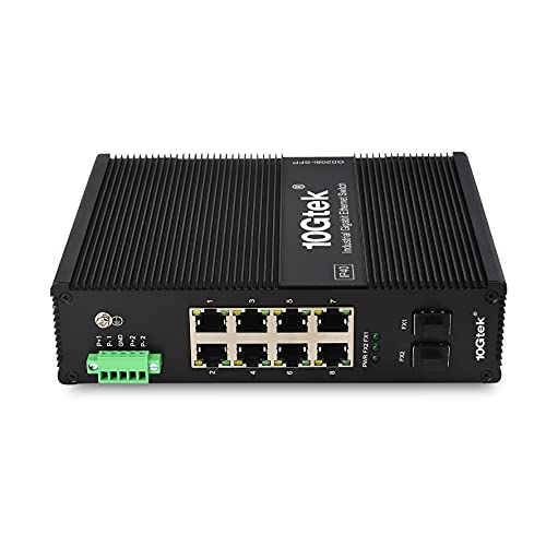 10Gtek Industrial IP40, 10-Port Gigabit Ethernet Switch (w/20-km SFP transceiver), G0208i , DIN-Rail Mount von 10Gtek