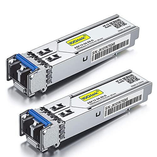 [2 Stück] 1G SFP LX Singlemode Mini Gbic Modul, 1000Base-LX LC Transceiver Kompatibel für Cisco GLC-LH-SMD, Meraki, Ubiquiti UniFi UF-SM-1G, Mikrotik, Netgear, D-Link, TP-Link, Zyxel, Open Switch von 10Gtek