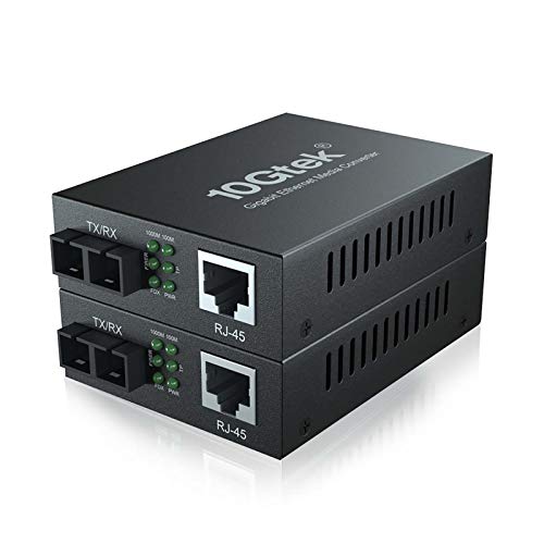 [2 Stück] Gigabit Ethernet Fiber Media Converter with a Built-in 1Gb Singlemode SC Transceiver, 10/100/1000M RJ45 to 1000Base-LX, up to 20km, with British Power Adapters, MEHRWEG von 10Gtek