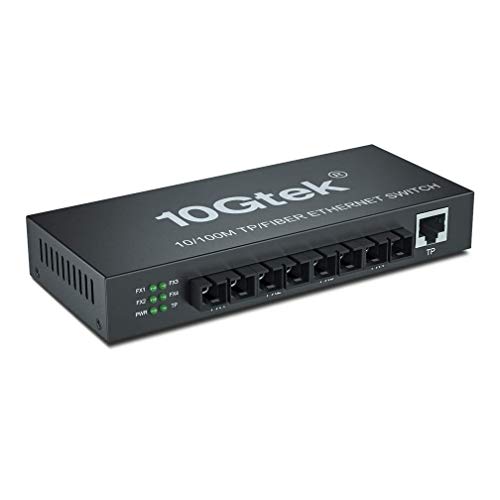 10Gtek 5-Port Fast Ethernet Desktop Fiber Switch, with 4 Ports Dual SC Fiber, 20 km von 10Gtek