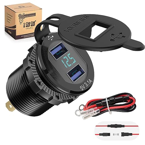 10L0L Golf Cart Ladegerät Adapter,Dual Port USB Quick Charge 3.1,5A Schnellladegerät Stromadapter für Golf Cart Club Car,EZGO und Yamaha (3.1 9-48V) von 10L0L