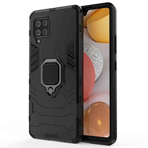 KERUN Hülle für Samsung Galaxy A12/M12 Hülle mit 360 Grad Ring Halter, Armor Handyhülle [PC+TPU] Hybrid Bumper Schutzhülle [Funktioniert Mit Magnetischer Autohalterung]. Schwarz von KERUN